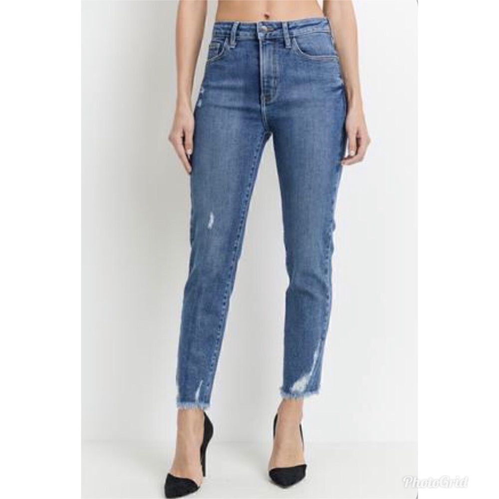 Just Black High Rise Hem Deconstruction Straight